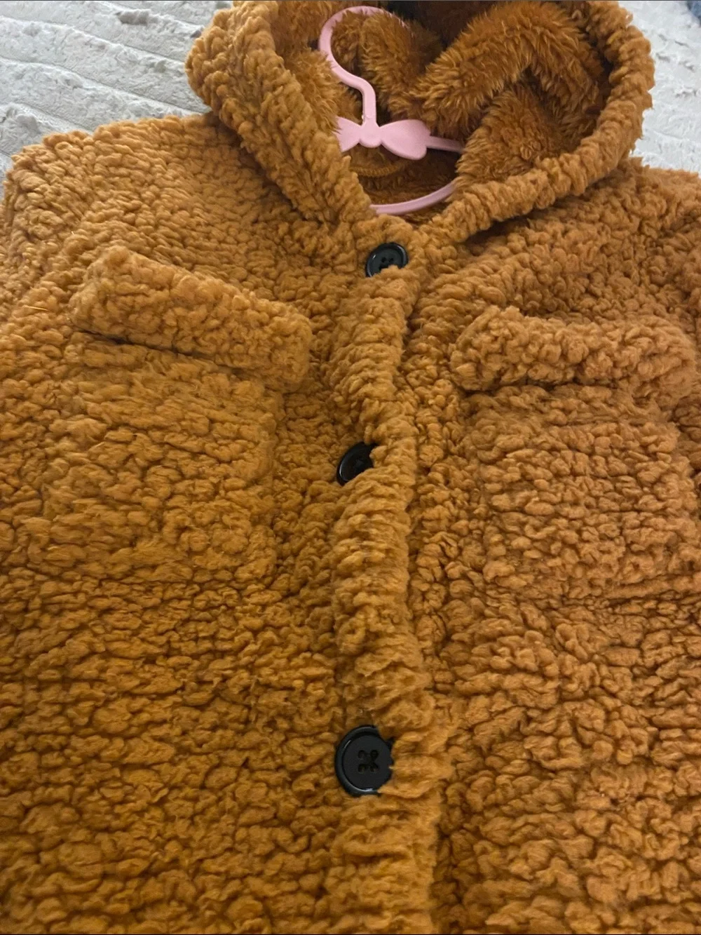 NWOT, Kids Cozy Hooded Teddy Coat - Burnt Orange